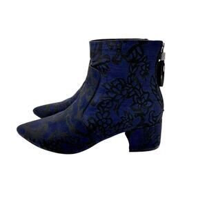 Karl Lagerfield Maude Booties Womens Size 6.5 Navy Blue Black Damask 80's 90's